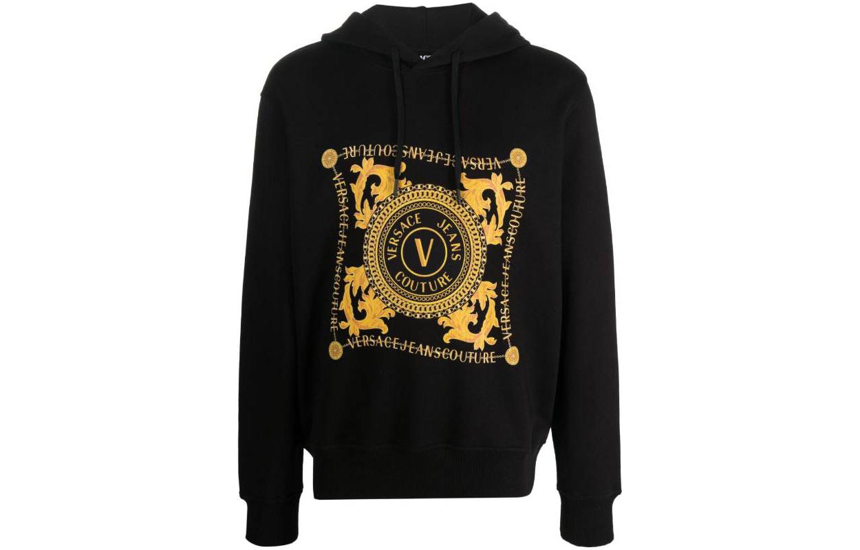 

Кутюрная худи с принтом логотипа и шнурком VERSACE JEANS, черный