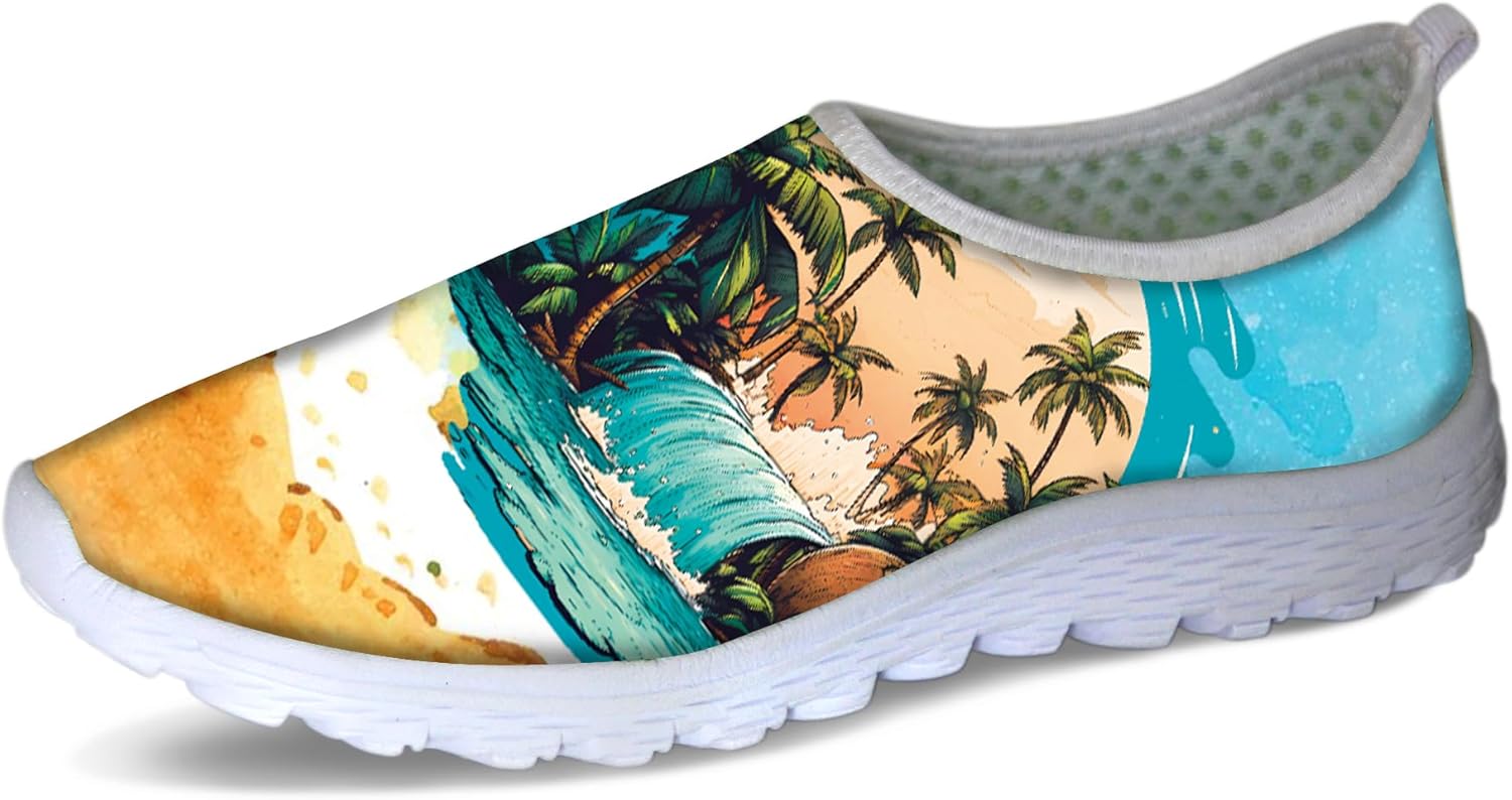 

Женские прогулочные кроссовки Forchrinse Music Note, мужские слипоны GO Walk с мягкой сеткой, легкая рабочая обувь, Hawaiian Palm Beach