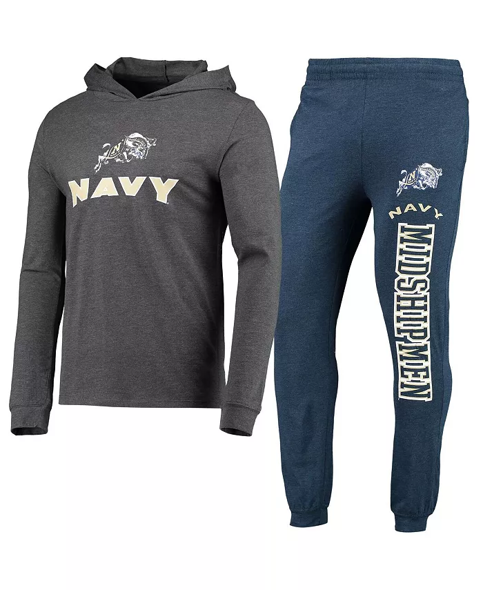

Мужской комплект пижамы с длинным рукавом и худи Midshipmen Meter в цвете Navy, Heather Charcoal Navy Concepts Sport