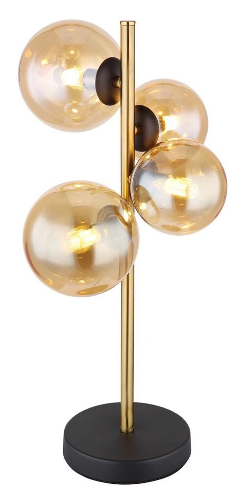 

[T] Настольная лампа Globo Lighting металл черный матовый, металл латунь матовый, стекло янтарное, клавишный переключатель на кабеле, ДхШхВ: 237х193х480мм, длина кабеля 2400мм, 2 стекла DM: 10 см, 2 стекла DM: 12 см, вкл. 230 В, источник 350 лм,...