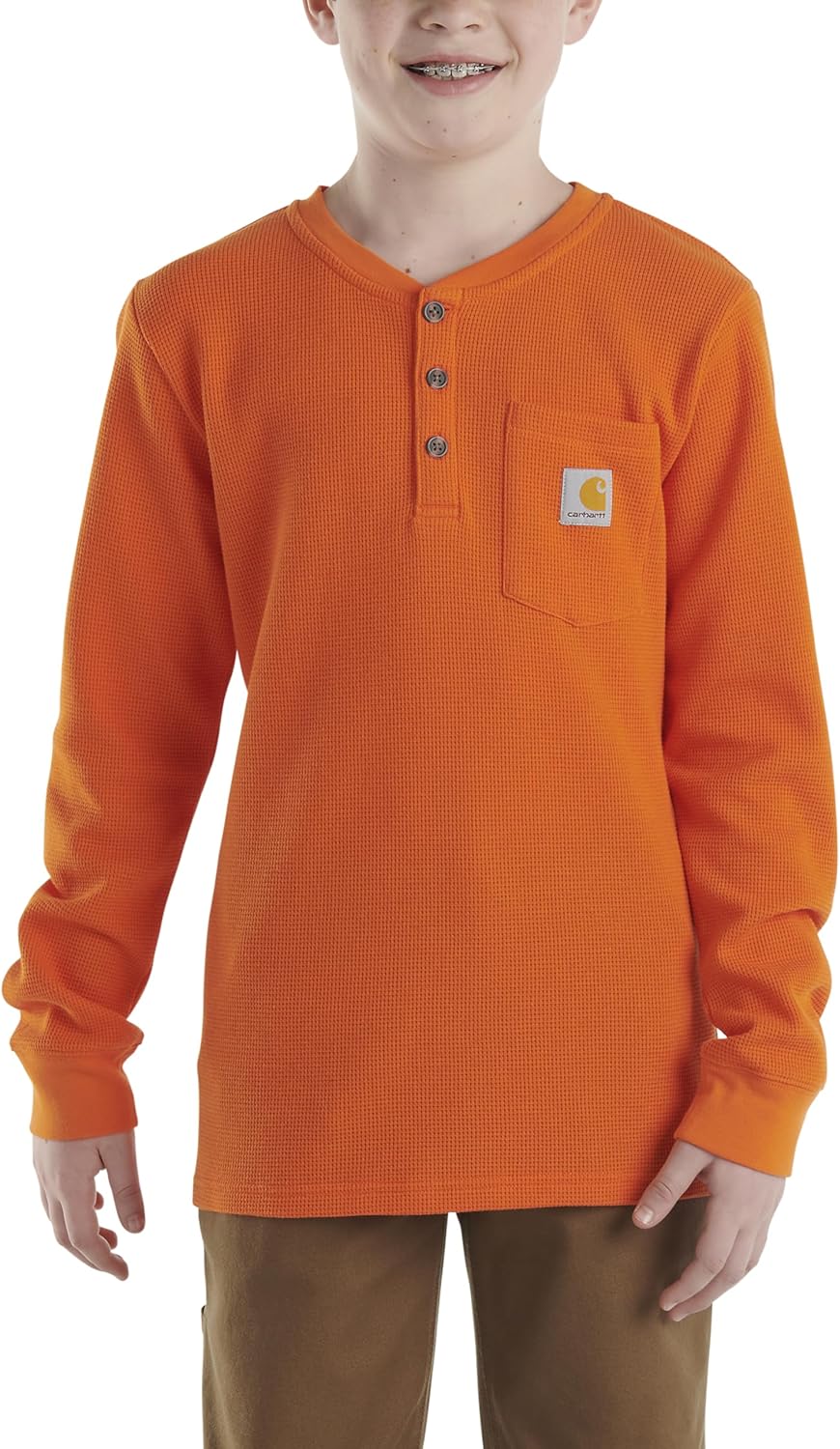 

Carhartt Kid's CA6441 футболка с длинным рукавом и карманом в стиле Henley - для мальчиков, Puffins Bill Orange, Оранжевый, Carhartt Kid's CA6441 футболка с длинным рукавом и карманом в стиле Henley - для мальчиков, Puffins Bill Orange