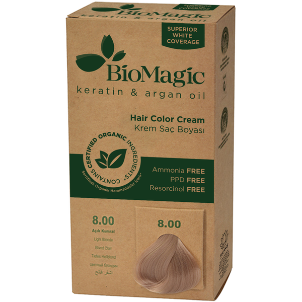 

Краска для волос светло-русый 8.00, 250 г Biomagic Keratin&Argan oil, цвет jasny blond 8.00