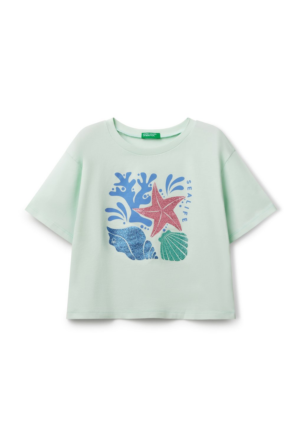

Футболка с принтом WITH GLITTERY United Colors of Benetton, зеленый