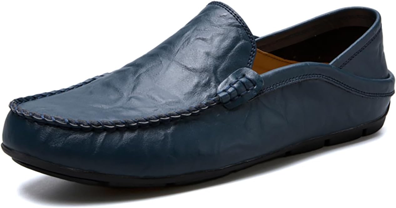 

Мужские лоферы на подскоке из натуральной кожи - дышащая мягкая подошва, комфортный городской стиль, носка круглый год Generic, синий