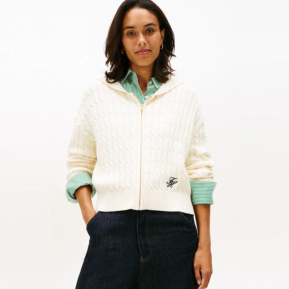 Женский хлопковый кардиган на молнии с капюшоном айвори от Tommy Hilfiger Women