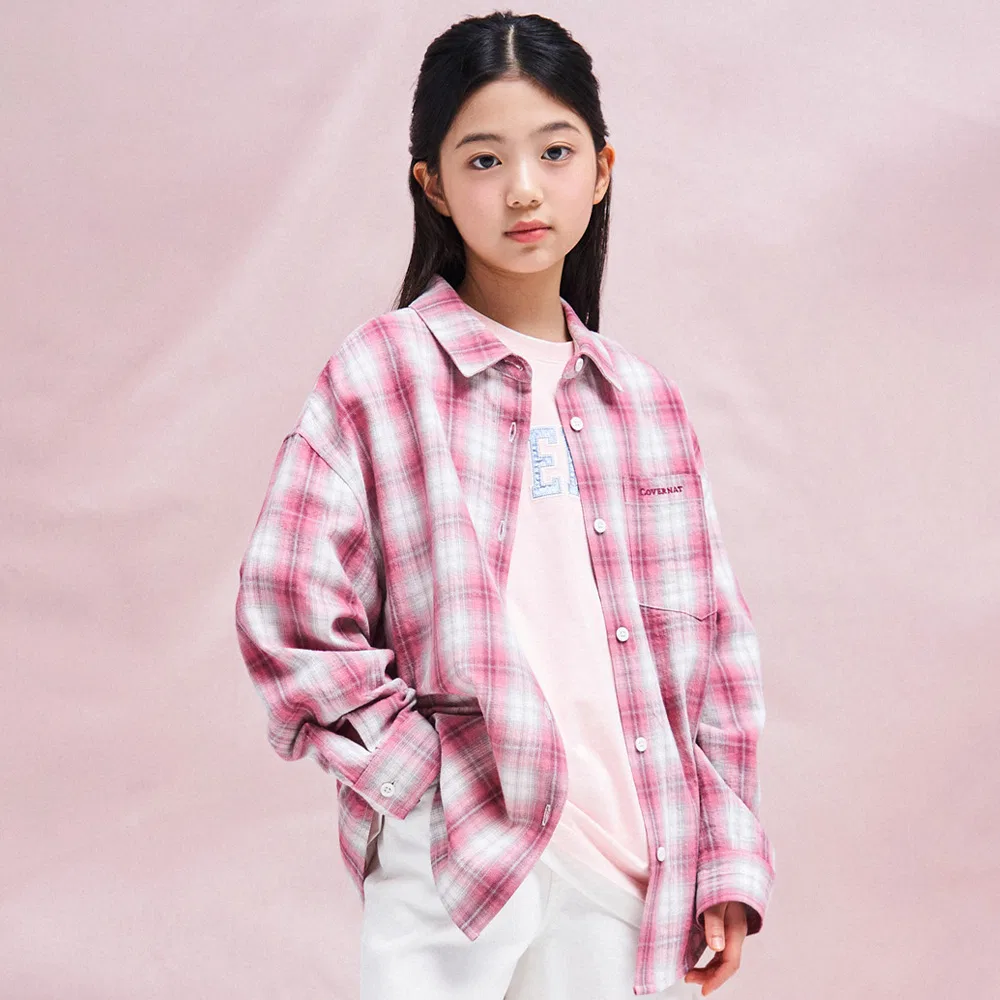 Детская рубашка в клетку Wordmark розовая от Covernat Kids