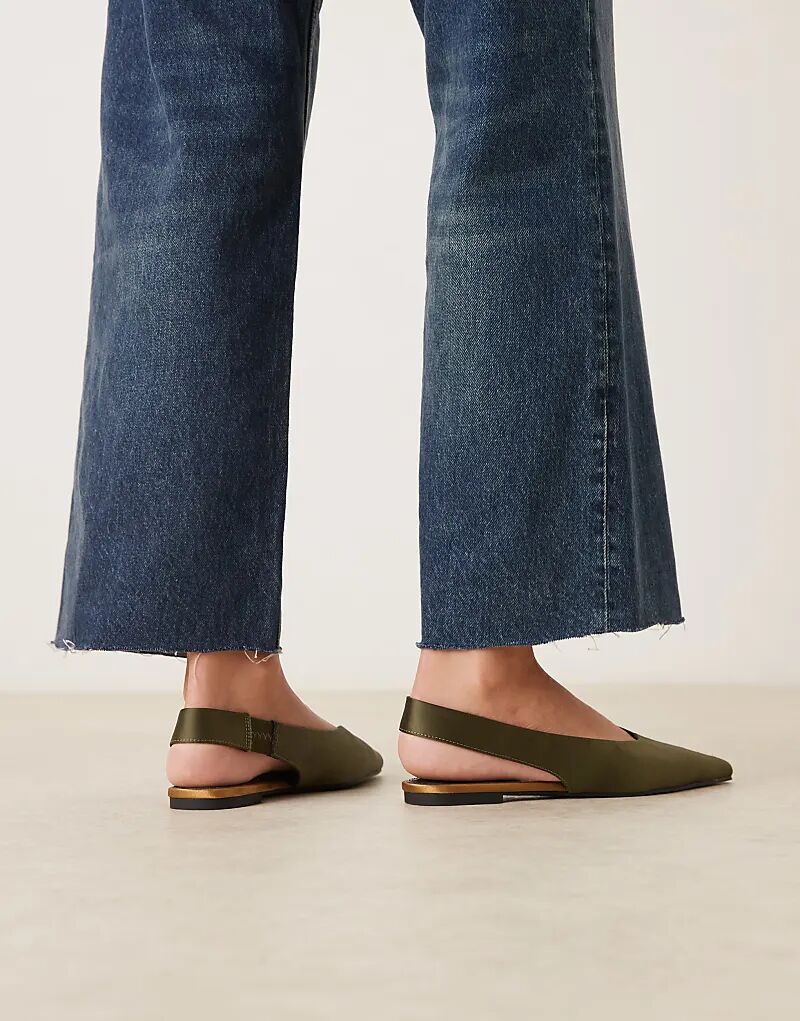 Балетки Linford с открытой пяткой ASOS DESIGN из зеленого атласа — фото 3