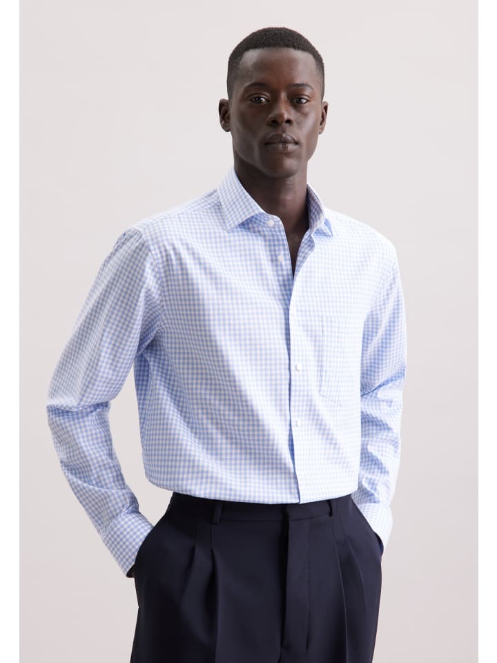 

Рубашка из комфортной фланели средне-синего цвета Seidensticker