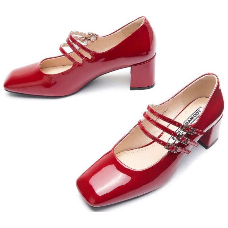 Туфли Мэри Джейн на массивном каблуке женские TOOMANYSHOES, красные — фото 3