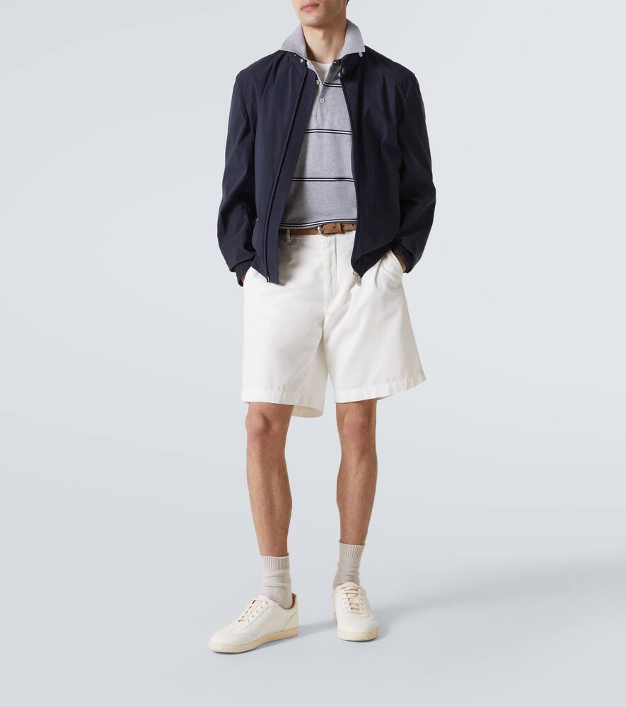 Полосатая хлопковая поло Brunello Cucinelli, Grigio Chiaro+Navy+Panama — фото 2