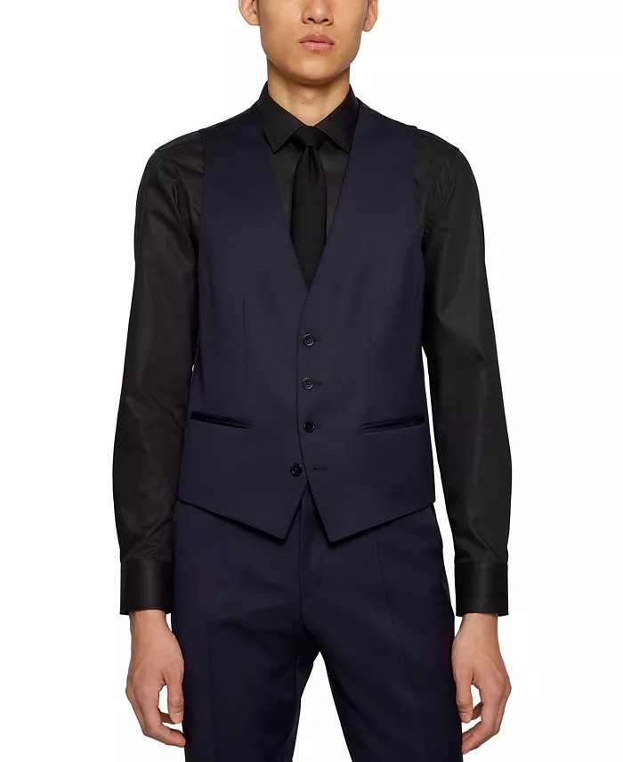 

BOSS by Мужской жилет из вирджинской шерсти серж, приталенный Hugo Boss, синий