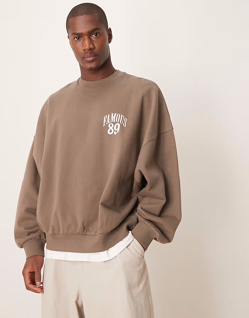 

Толстовка ASOS DESIGN оверсайз с объемным принтом спереди и сзади коричневого цвета