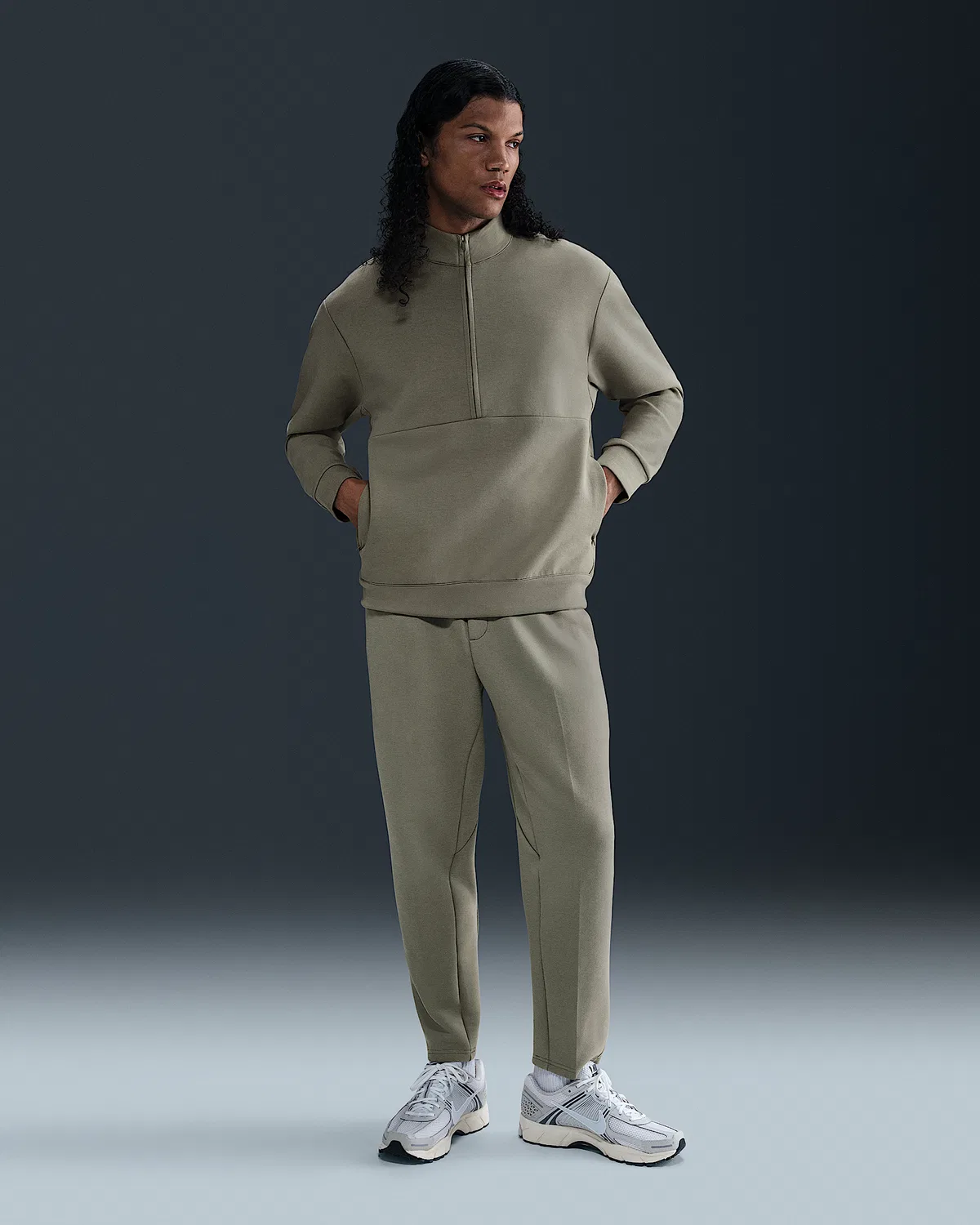 Мужская футболка с половинной молнией Nike 24.7 ImpossiblySoft Dri-FIT, Light Army/Steel Green — фото 4