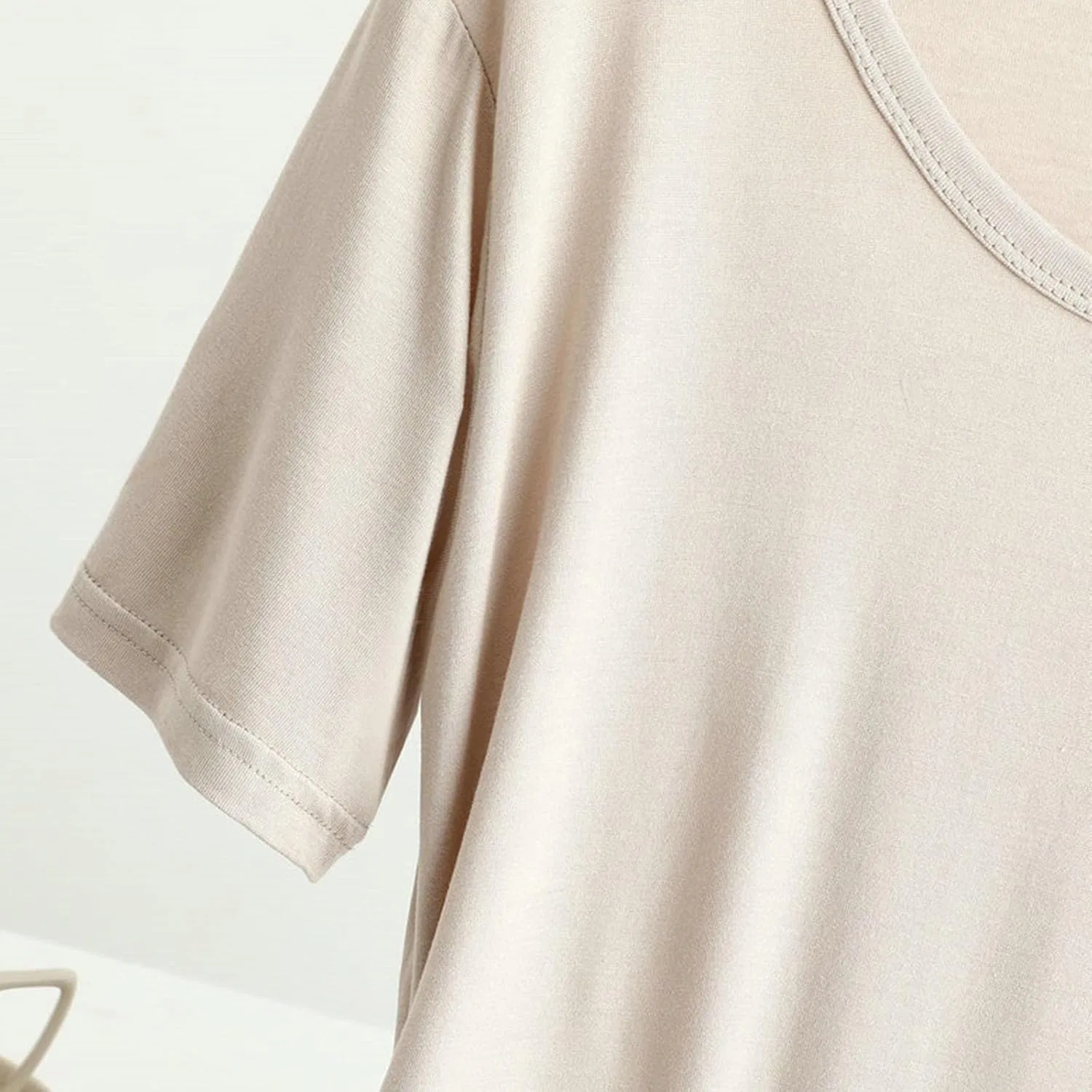 Женская пижамная футболка с коротким рукавом, модал, A01#beige — фото 2