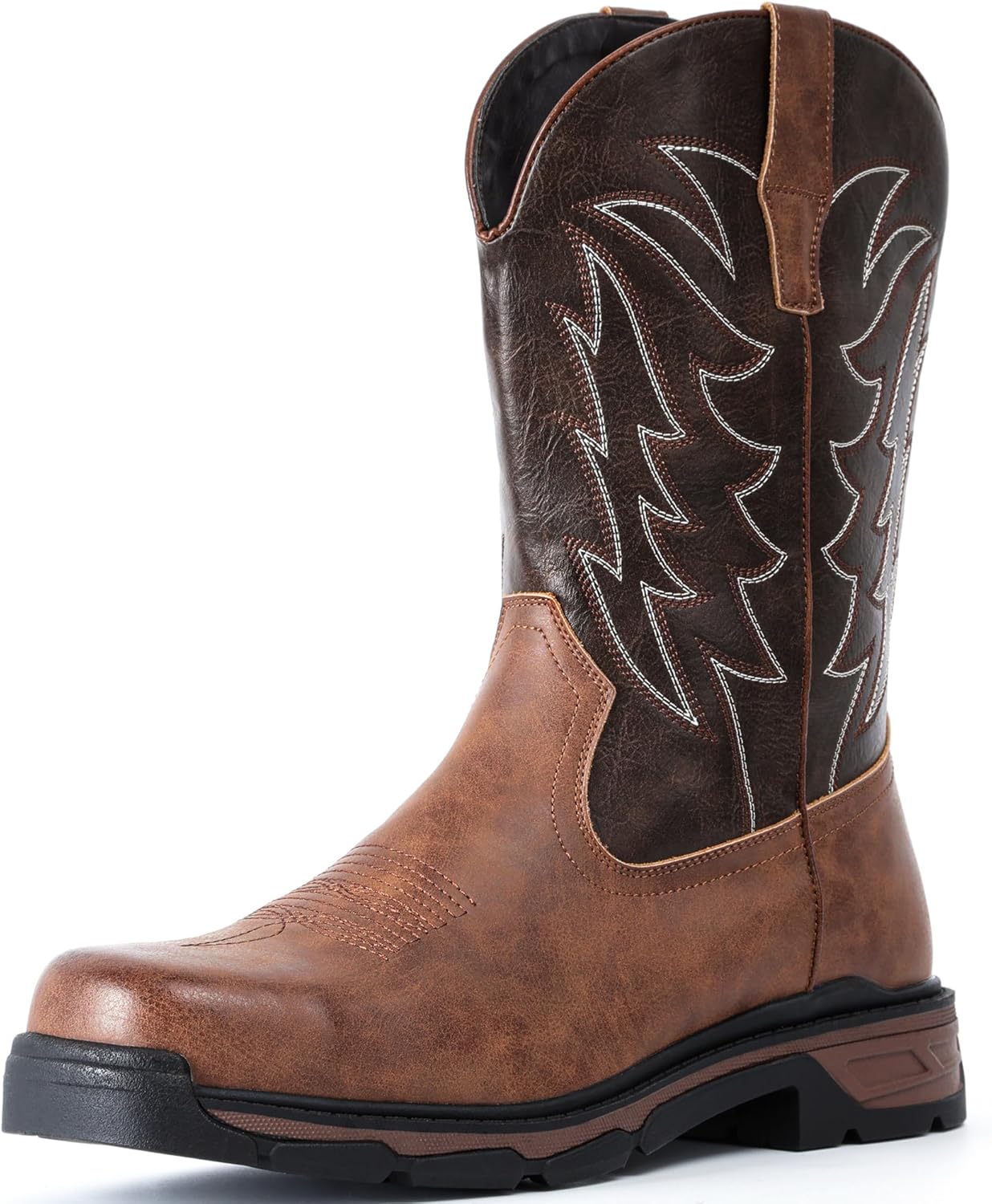 

Мужские ковбойские ботинки ANGRYRAM с квадратным носком, кожаные вестерн-бутсы, противоскользящие неразрушимые ботинки с стальной носовой частью серии Work-Man Pro, темно-коричневый