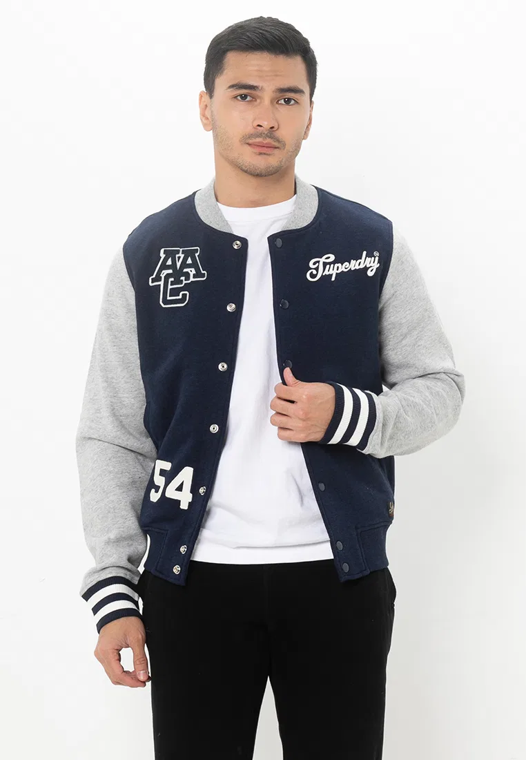Куртка-бомбер мужская, винтажная, Collegiate Superdry, темно-синий/серый