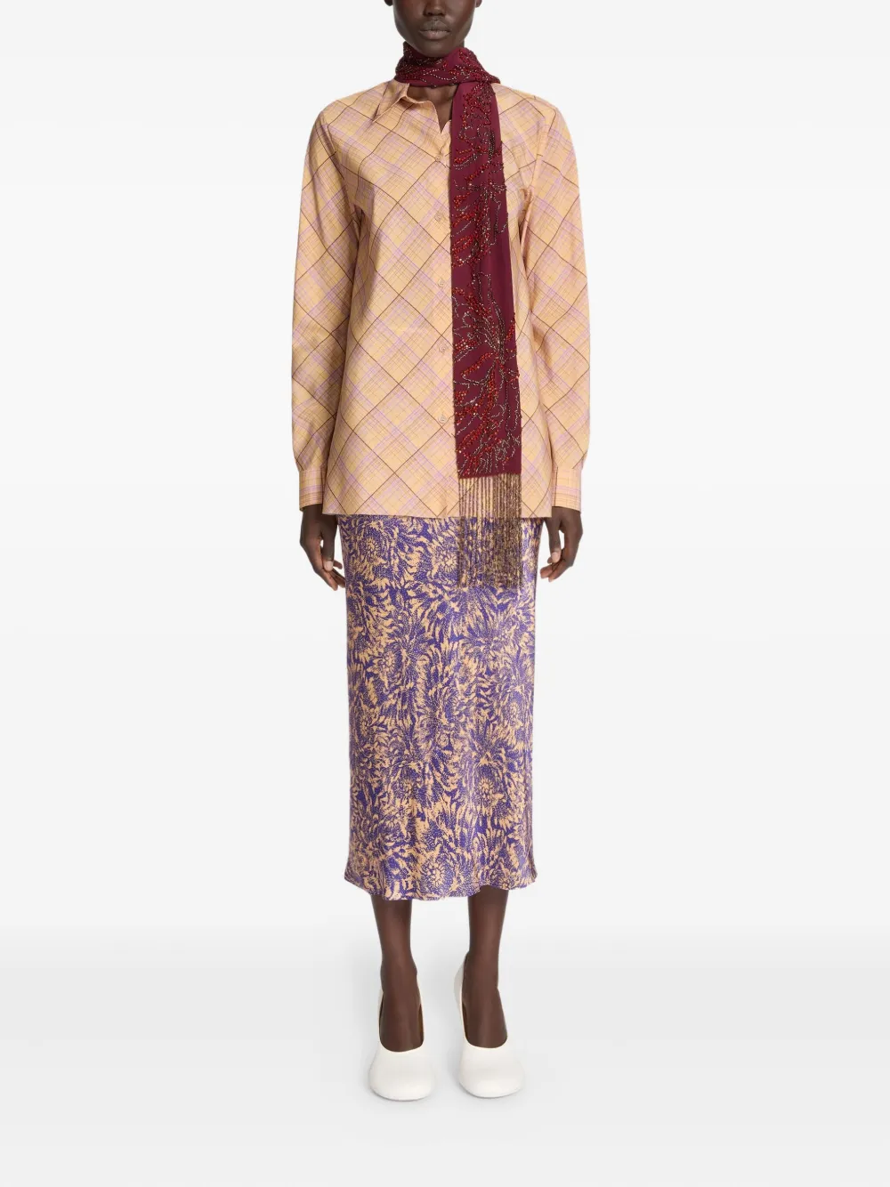 Шелковый платок с бахромой и вышивкой Dries Van Noten, красный — фото 2