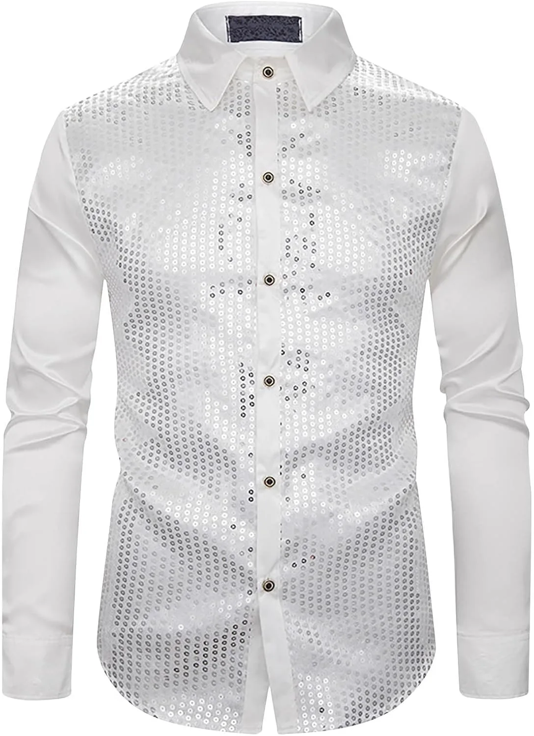 

Мужская блестящая металлическая рубашка с пайетками и длинными рукавами slim fit QUNPIU