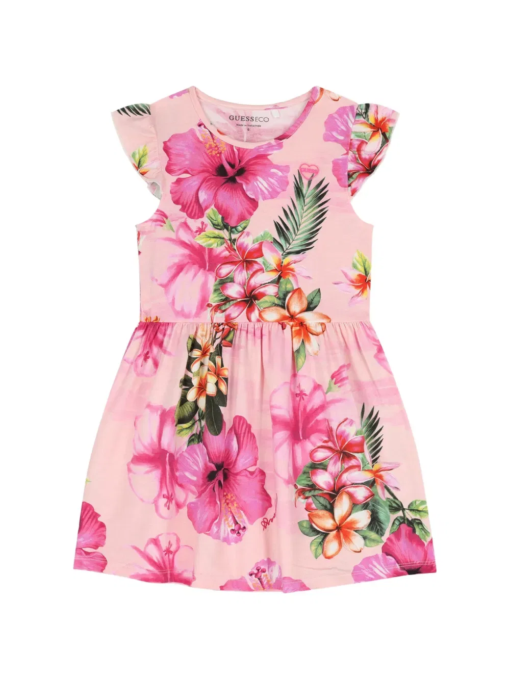 Платье с цветочным принтом и оборками Guess Kids, розовый