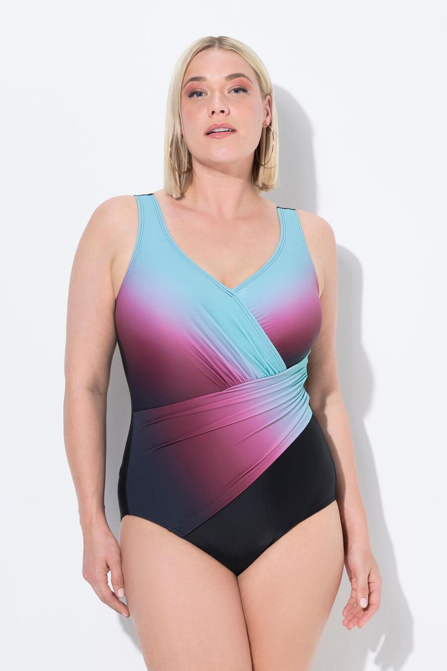 

ULLA POPKEN Женский купальник с градиентом, мягкие чашечки, драпированные, из переработанного материала