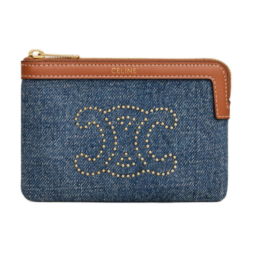 

CELINE Триумф деним кожаная аппликация держатель для монет и карт women's blue