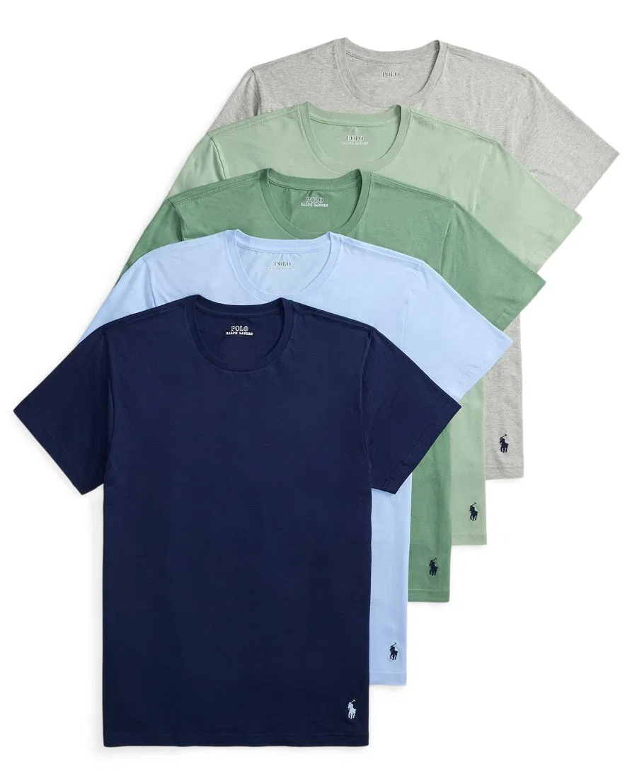 Мужские майки с круглым вырезом, комплект из 5 штук Polo Ralph Lauren, Cruise Navy/Office Blue/Fatigue/Light Green/Andover Heather