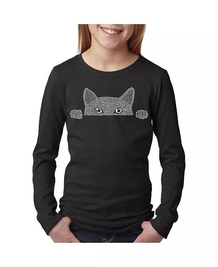 

Футболка с длинным рукавом Big Girl's Word Art - Peeking Cat LA Pop Art, черный
