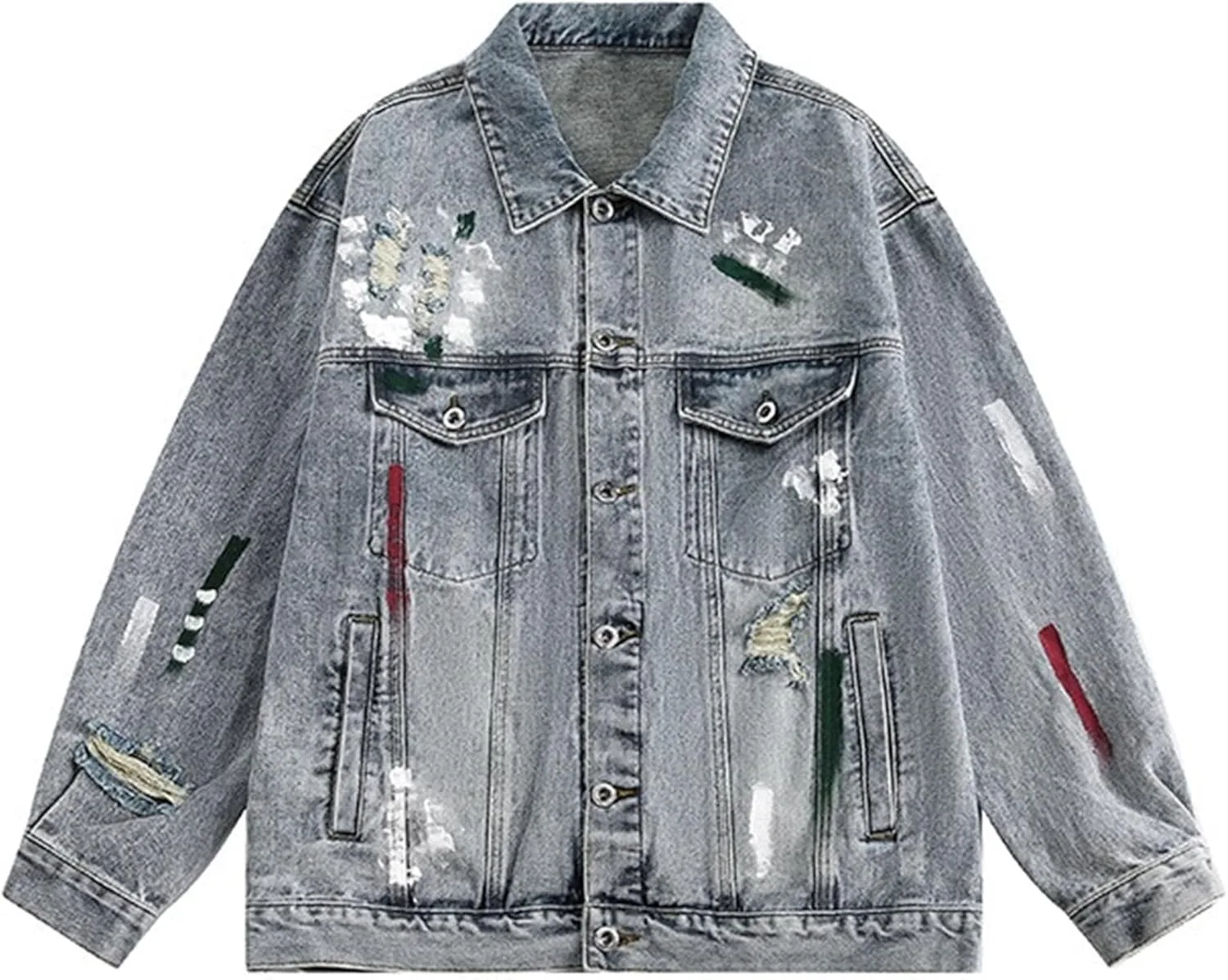 Мужская винтажная рваная джинсовая куртка свободного кроя Casual Denim Jacket поношенная Regular Fit Generic, синий — фото 4