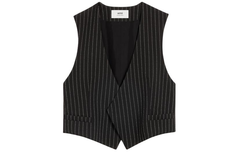 

Парижский полосатый ви-нек жилет из крепа AMIPARIS, черный