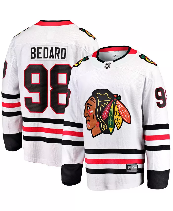 

Мужская выездная футболка Chicago Blackhawks Connor Bedard белая Premier Breakaway Fanatics