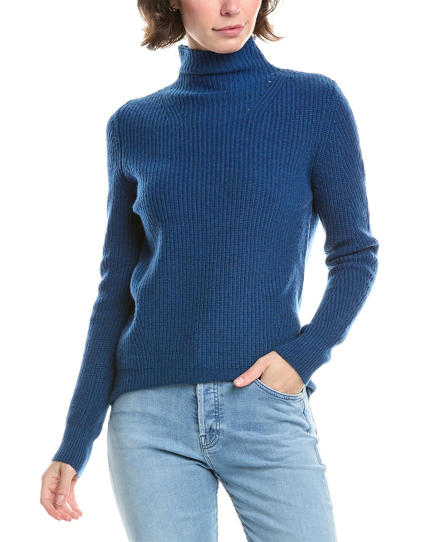 

Кашемировый свитер с воротником-воронкой и рубчатым узором Forte Cashmere, синий
