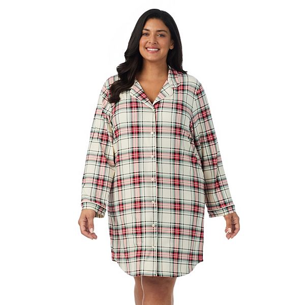 

Уютная ночная рубашка с длинным рукавом и V-образным вырезом Plus size Draper James, Ivory Georgia Plaid