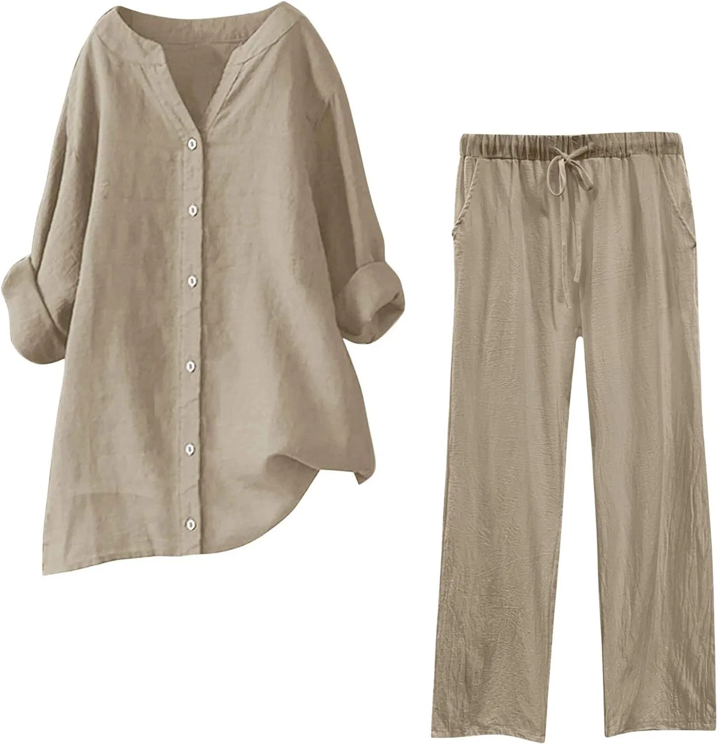 Женский костюм из льноподобной ткани, бренд Generic, цвет Khaki