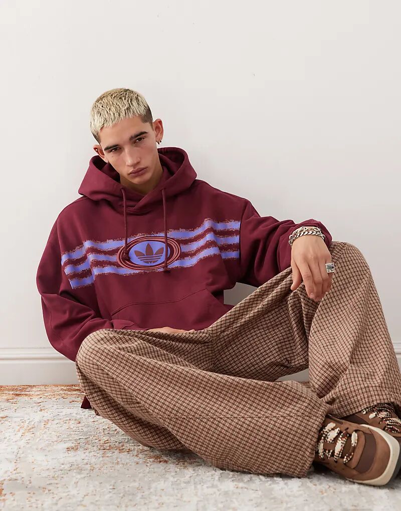 

Графическая толстовка с капюшоном бордового цвета adidas Originals