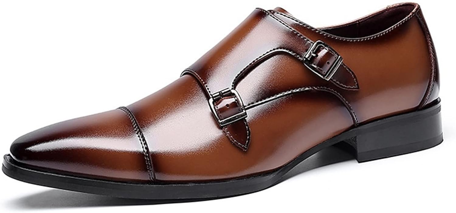 

Мужские туфли с пряжкой Double Monk, носок с отделкой, кожаные, с противоскользящей резиновой подошвой, низкий каблук, для ходьбы (Цвет: коричневый, Размер: 9) Evser