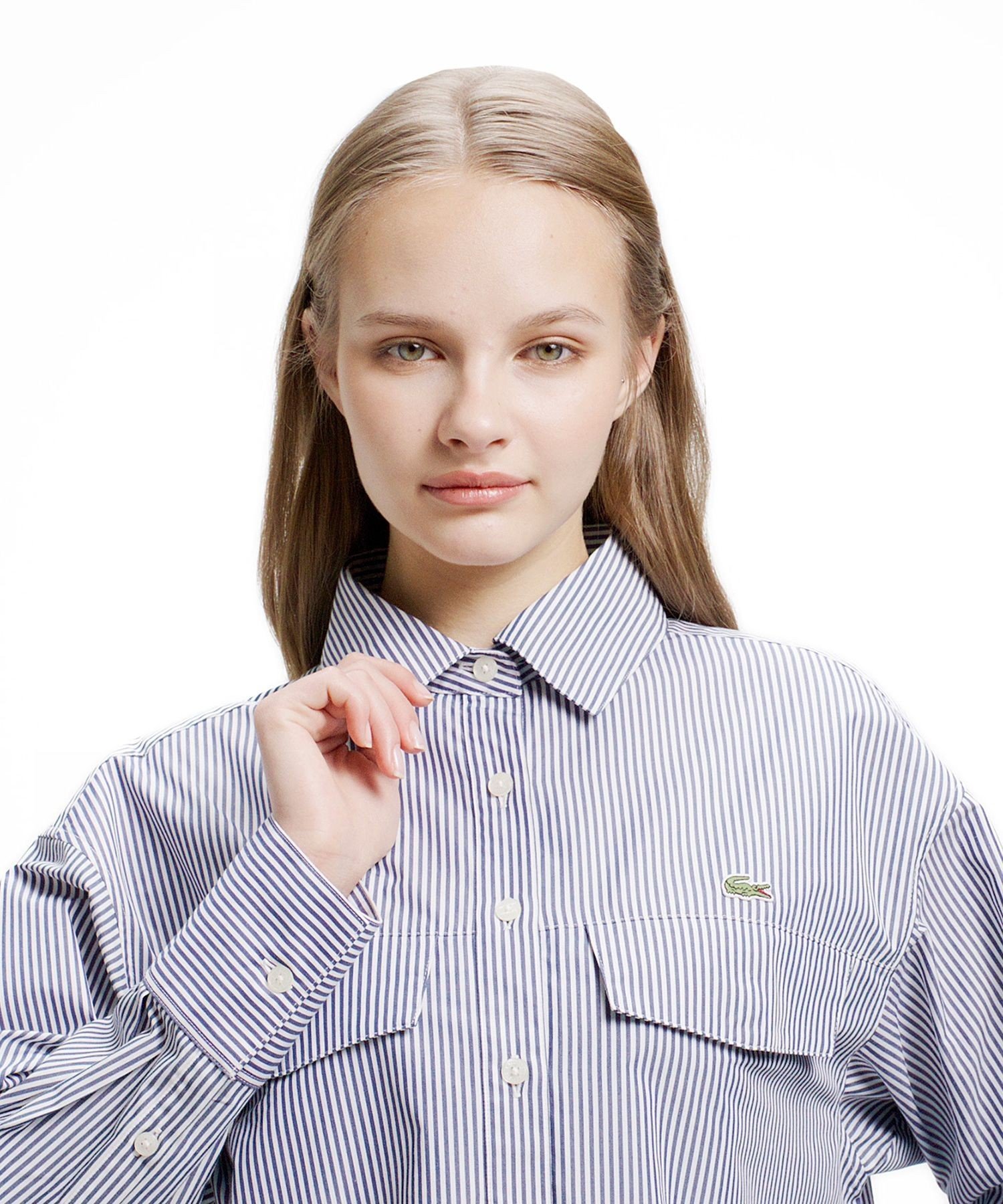 Рубашка LACOSTE полосатая укороченная, Navy — фото 3