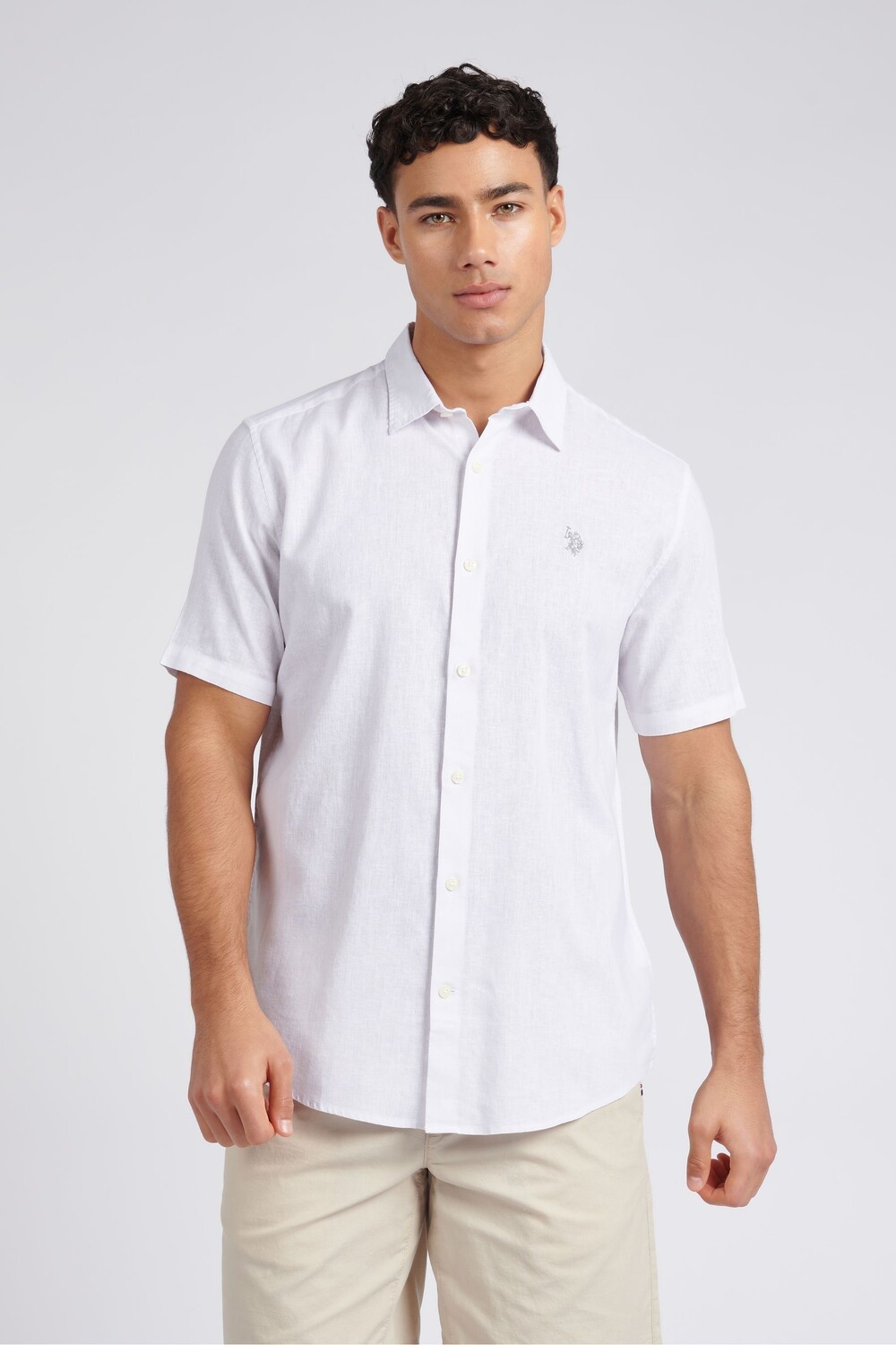 

Мужская рубашка с коротким рукавом из льняной смеси U.S. Polo Assn, белый