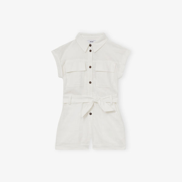 

Комбинезон Zoe из хлопка и льна с поясом, 4-9 лет Reiss, белый