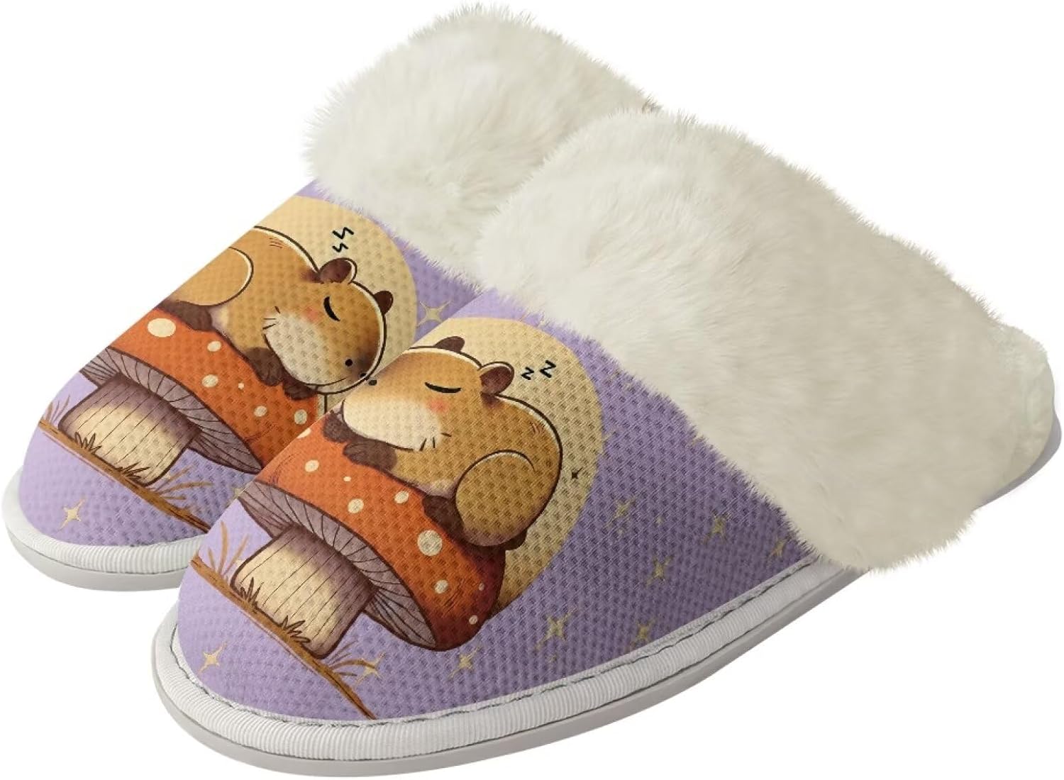 

Женские домашние уютные тапочки без шнурков, мягкие пушистые домашние тапочки, унисекс, бесшумные, с нескользящей резиновой подошвой, для спа-процедур и ванны Watdotory, Mushroom Capybara
