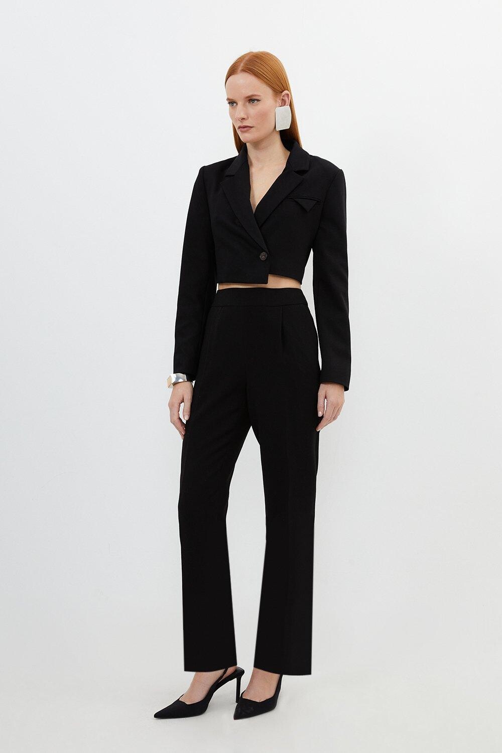 

Компактные эластичные брюки строгого кроя с высокой талией Karen Millen, черный