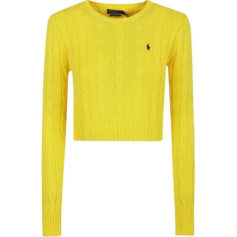 Свитер вязаный крупной вязкой Polo Ralph Lauren укороченный желтый