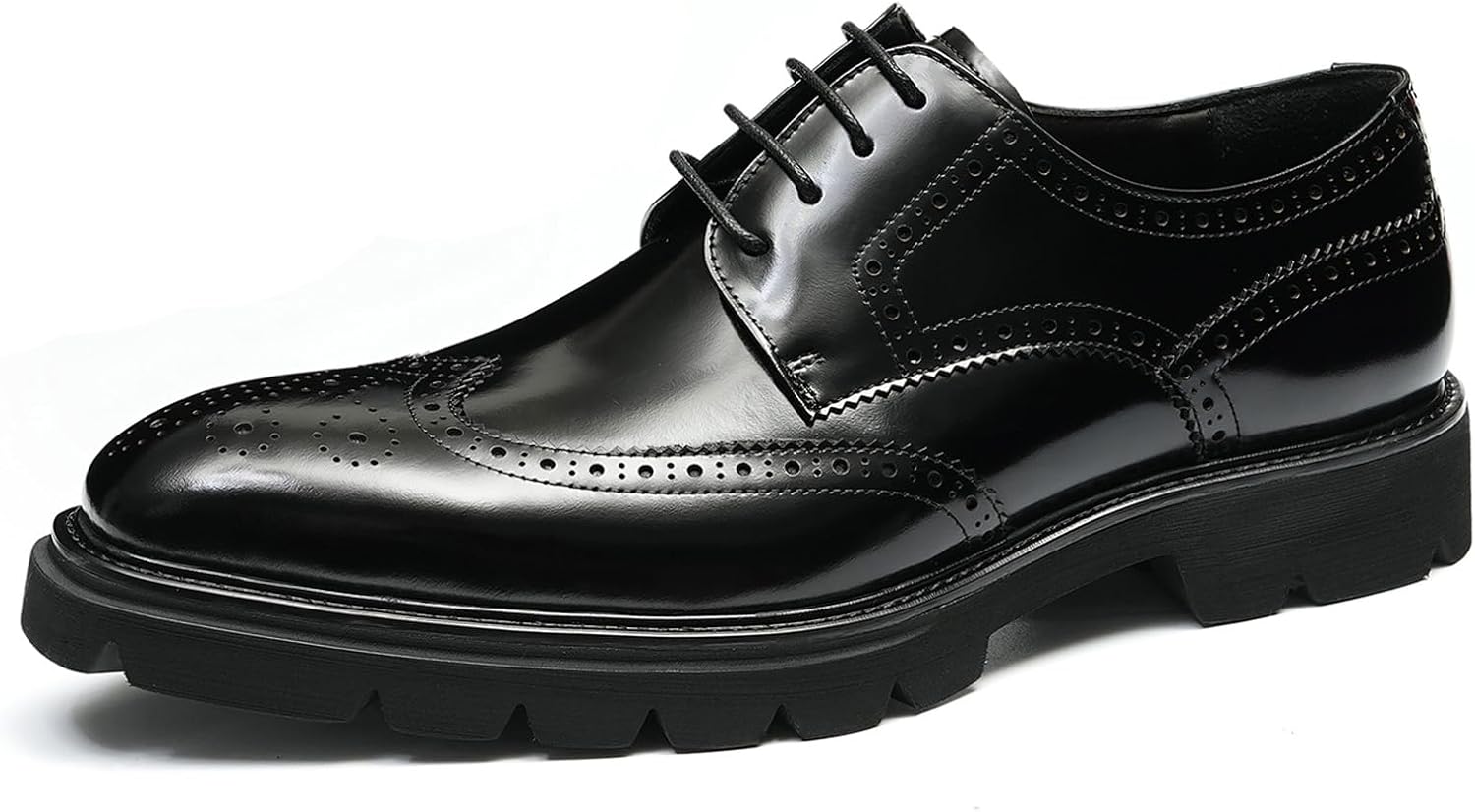 

Мужские дерби современного дизайна Wingtip Brogue, шнуровка на 4 отверстия, полуботинки для полуофициального стиля, лакированная кожа, амортизированная подошва, для повседневной носки 96116 Windhana, черный