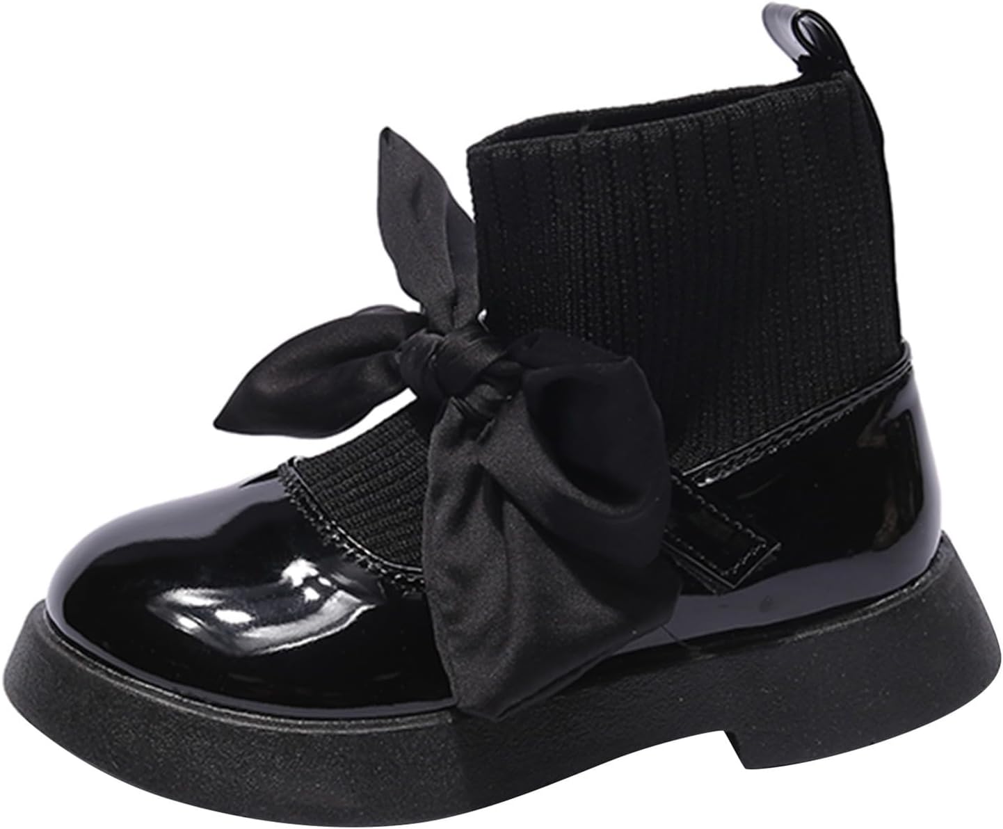 

Детские ботинки для девочек с бантиком, боевые ботинки, пэчворк, вязаные, с ребристой текстурой, нескользящие, на щиколотку, зимние теплые повседневные туфли Generic, Black