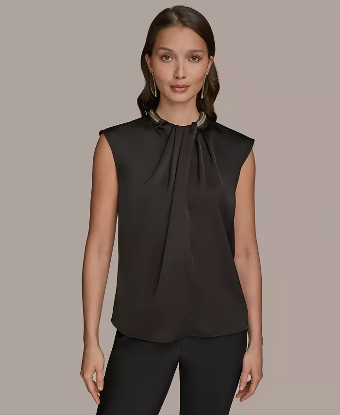 

Женский топ с рукавами-крылышками и воротником-стойкой Donna Karan New York, черный
