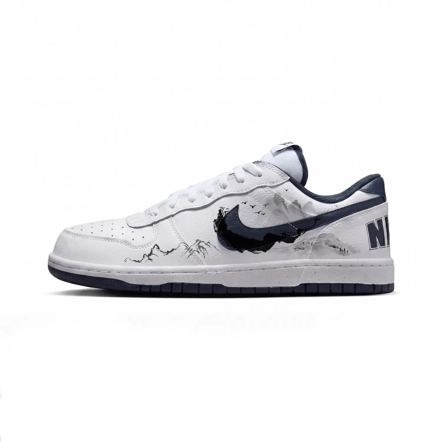 Кроссовки скейтборд с ручной росписью Nike Big Low White Blue