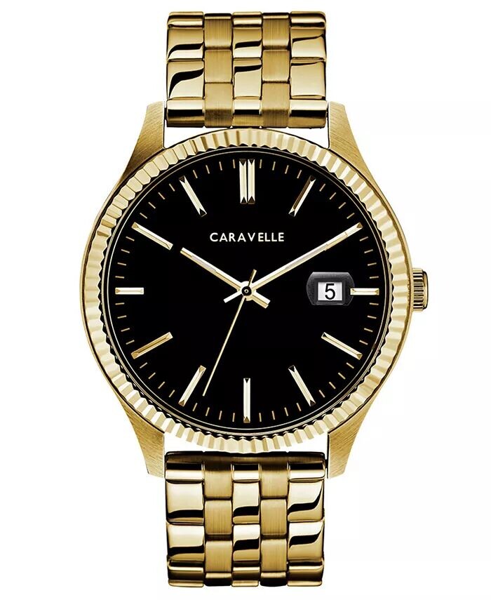 

Мужские золотистые часы-браслет из нержавеющей стали 41 мм Caravelle