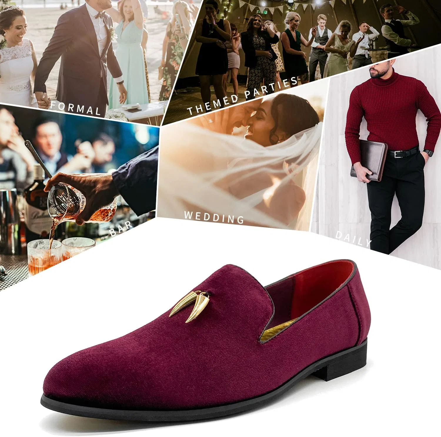 Мужские лоферы MHB Penny Slip-On из бархата и замши, туфли-слипоны с блестками, в стиле смокинга, Burgundy — фото 3