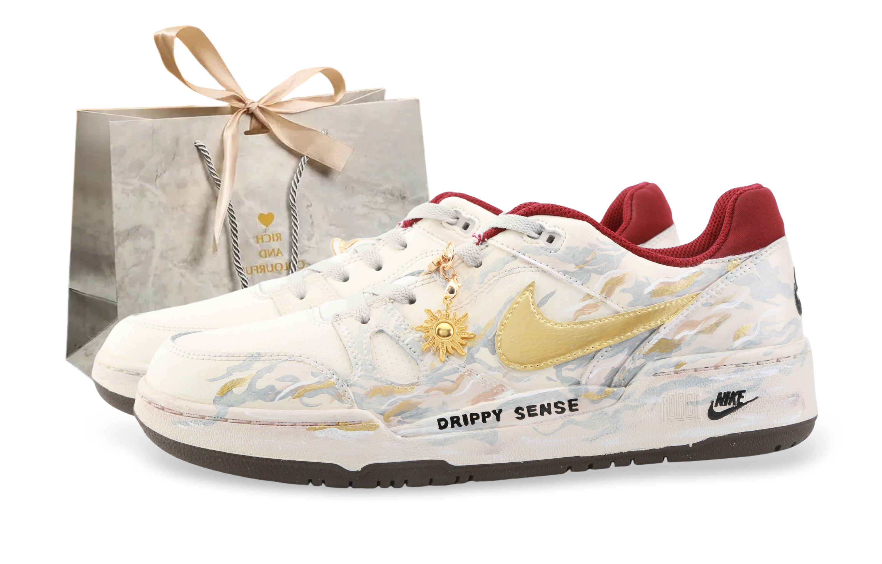 

Nike Кроссовки для скейтбординга Full Force Drippy Friday, износостойкие, низкие, мужские, бежево-золотые