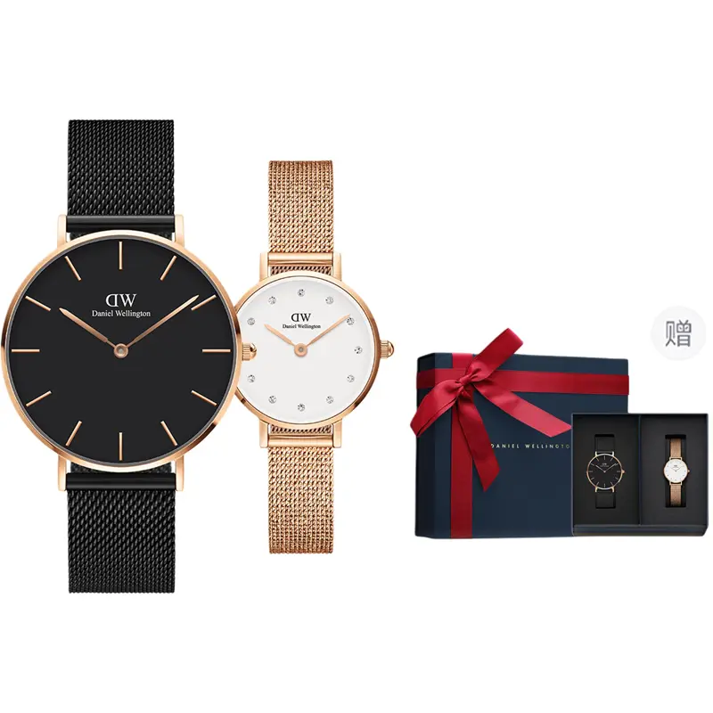

DW/DanielWellington Часы Daniel Wellington Wrist Watch Quartz Movement Stainless Steel Watchband Black Dial Unisex, Gift Box Set