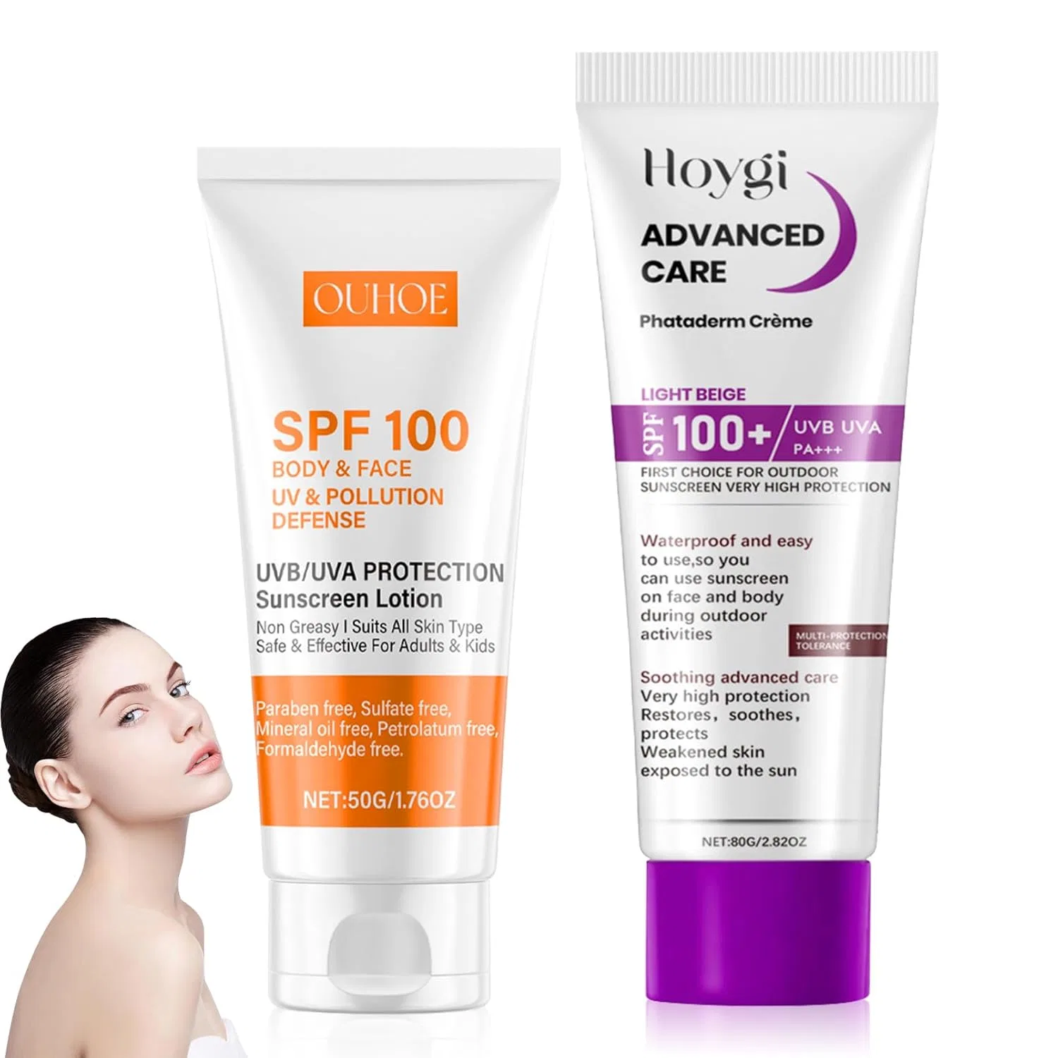 Солнцезащитный крем SPF 100 для лица и тела, набор 2 шт. Lezehea